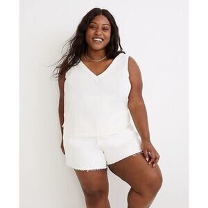 Madewell Plus V-Neck Button-Back Sleeveless Cotton Top Lagenlook Beachy Sz4X NWT